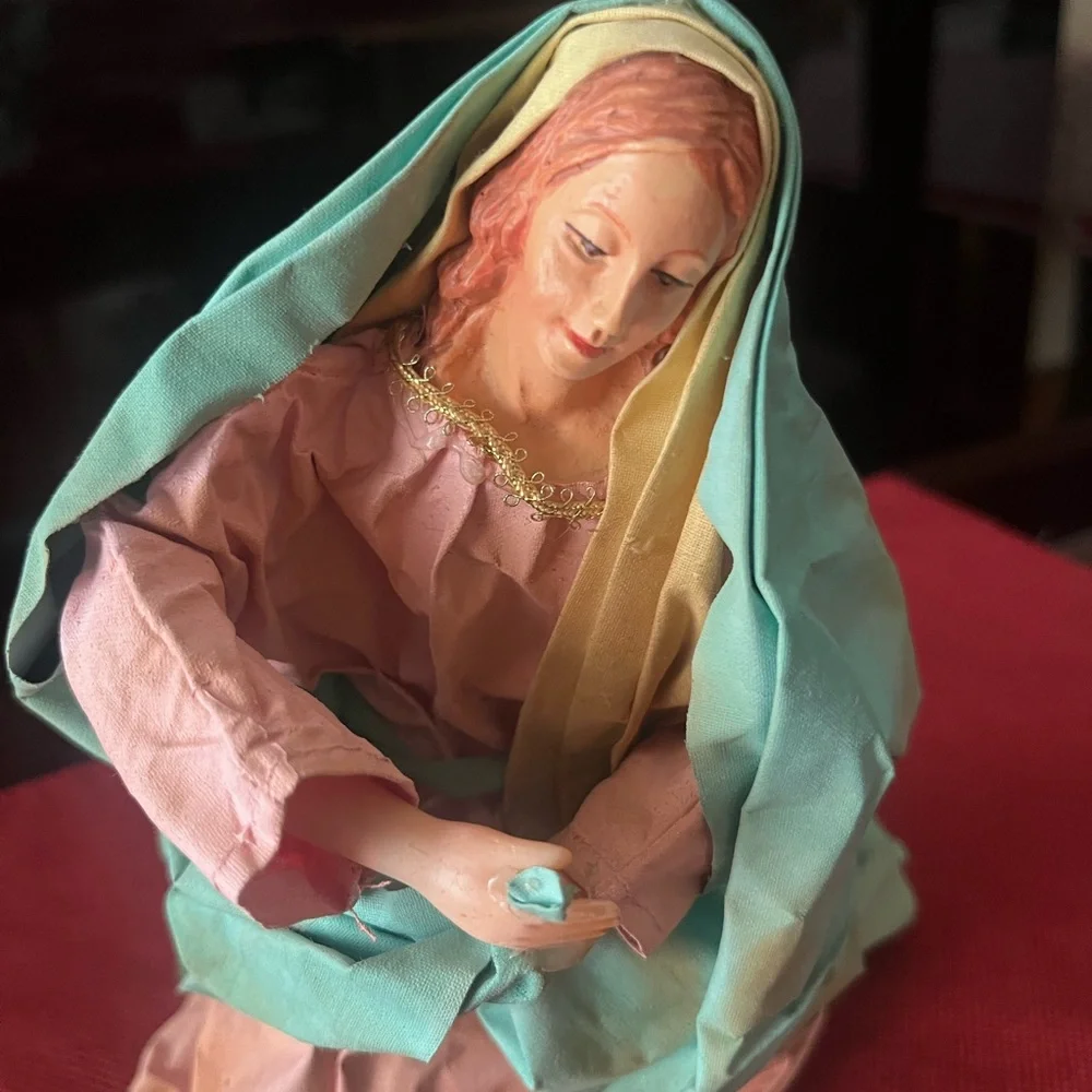 Elegant Vintage 8” Virgin Mary Angel Topper Blue and Pink Robes